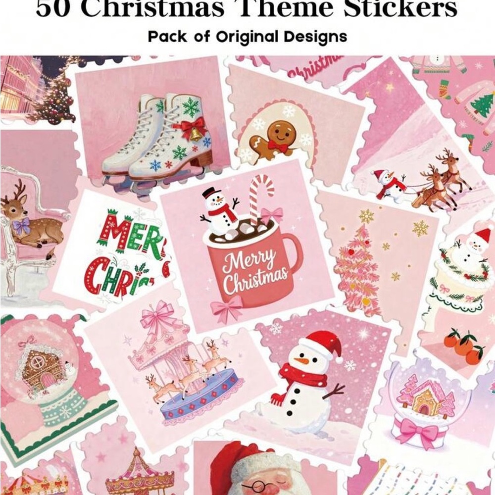 50 Pink Christmas Stamps Stickers Fun & Whimsical Pinkmas Pastel Colors